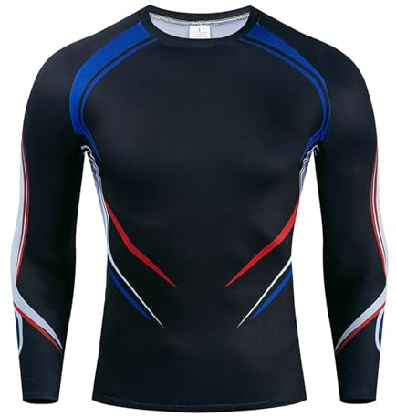 Rrongwn T-shirt de compression à manches longues pour homme - T-shirt d'entraînement moulant - Coupe ajustée - Sans couture - Rashguard - T-shirt de compression pour la gym et le fitness