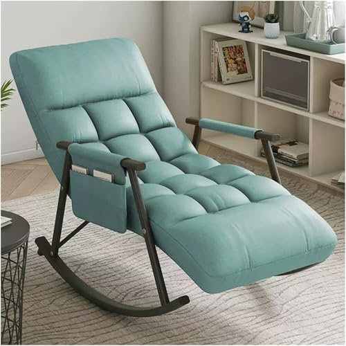 FZZIBQYR Schaukelstuhl für Wohnzimmer und Schlafzimmer, moderner Schaukelsessel mit 5 Liegepositionen und Seitentasche, Schaukelstuhl mit hoher Rückenlehne (blau)