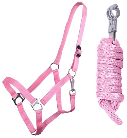 ARBO-INOX Halfter-Set Beginner II Halfter + Führstrick mit Panikhaken verstellbar (Shetty, Flamingo Pink)
