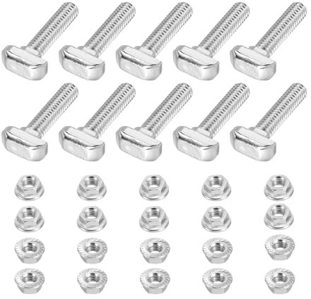 PATIKIL M6x25 Tornillo De Cabeza De Martillo T, 10 Pcs Tornillo De Cabeza De Martillo Para Ranura T Con 10 Pcs Tuercas Hexagonales Para Perfil De Aluminio Estándar Europeo Serie 3030