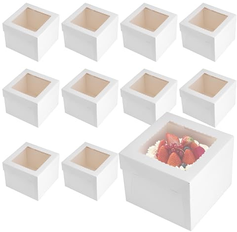 YKUKIZEE 20 PCS 10x10x8 inch Square Cake Board and Box with Clear Window