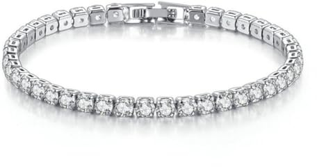 WATEFOER Pulsera de Tenis Plata Mujer, Chapado en Oro 18K 4mm Pulseras de Diamantes, Pulseras de Cristal Regalo para el Día de la Madre Cumpleaños Día de San Valentín (Plata, 19cm)