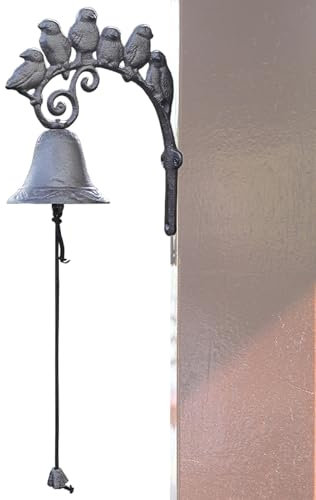 Vintage Gusseisen -Abendessen Bell - Gusseisen -Abendessen Glocken | Vordertorglocke | Wallmontierte Bauernhausglocke | Dekorative Eingangstor Bell | Große laute Glocke mit 6 Vögeln | Rustikale Glocke