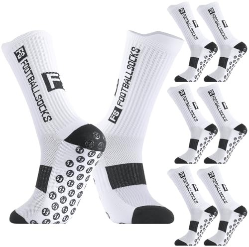 Utensilsto 3 Paare Fußball Socken 40-44 Fussballsocken Rutschfeste Football Socks Anti Rutsch Grip Fussball Socken Sportsocken für Herren Damen Fussball Basketball Laufen Training, Weiß + Schwarz