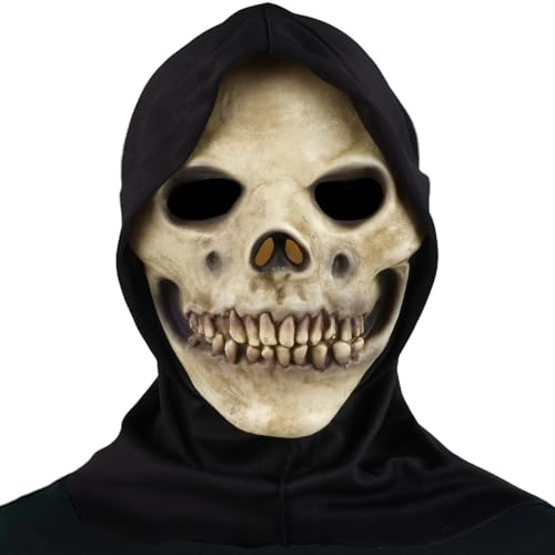 Aofonchy Masque de Crâne d'Halloween Masque Squelette Effrayant avec Foulard Noir, Masques Horreur Résistant Latex Tête Complète pour Fête d'Halloween Cosplay Carnaval