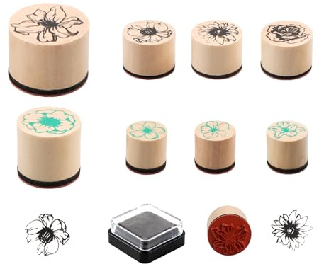 XIANJIA 8 Stücke Holz Gummistempel Set, Blumenmotivierte Stempels für Basteln, Perfekt für Handgefertigte Grußkarten, Scrapbooking und Kinderkreativität, Hohe Qualität Stempel