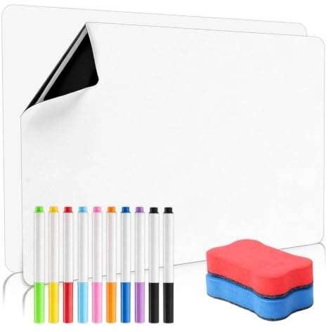 2 stycken A3-whiteboard magnetisk för kylskåp, magnetisk whiteboard magnetisk tavla kylskåp A3 whiteboards för veckoplanerare memo(42 x 30 cm), med 2 suddgummi och 10 markeringspennor för