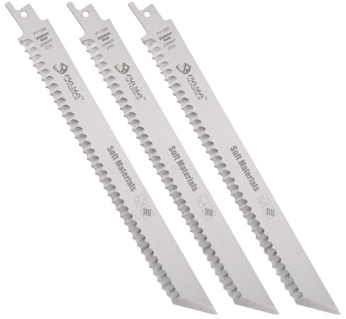 PAYA PRO Stainless Steel Fibre Insulation Reciprocating Saw Blades, Professional Saw Accessories for Rock Wool, Glass Wool, Insulation Wool & Various Soft Materials, PY1585, 3 Pack | Soft Material Reciprocating Saw Blades ,Wave Edge Stainless Steel Sawzall Blades for Cutting Sponge Foam Insulation Material