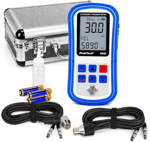 PeakTech, P 5225 Medidor de espesores por ultrasonidos para la medición precisa de espesores de material de 1,00 mm a 300,0 mm, Medidor de espesores de material con resolución de 1,00 mm a 300,0 mm