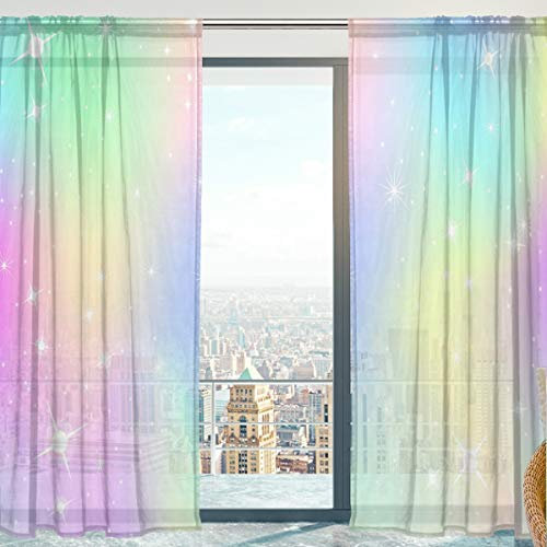 Mnsruu Transparente Gardine, Unicorn Mit Regenbogen Mesh Weiche Tüll Voile Vorhänge für Wohnzimmer Schlafzimmer 140 x 198 cm, 2er Set