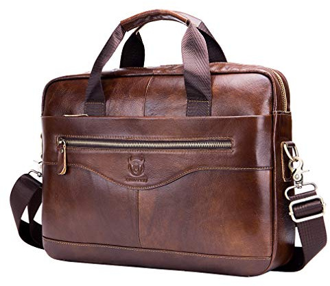 Hebetag Maletín de cuero para laptop, maletín de negocios, bolso de mensajero para hombre, para viajes al aire libre, para computadora de 14 pulgadas, bandolera, casual, mochila de día, color marrón