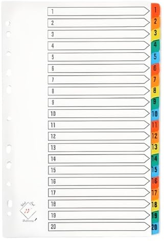 A4 1-20 Multi-Coloured Tabbed Dividers (Pack of 5)