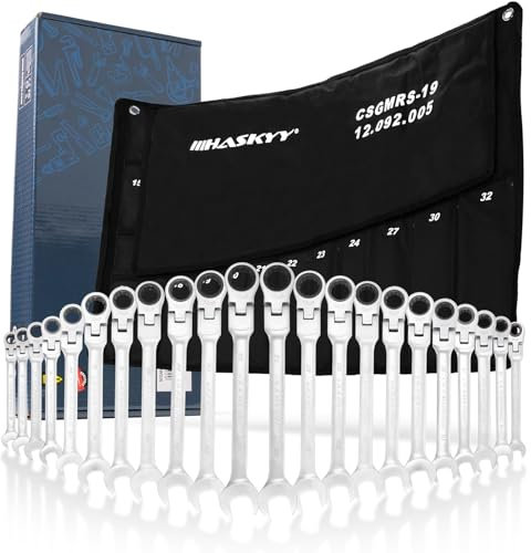 HASKYY 22-Tlg Gelenk-Ratschenschlüssel Satz Set 6-32 mm Gabelschlüssel Ratschen Schlüssel