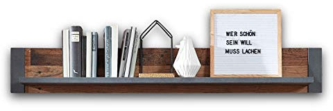 Stella Trading CARDIFF Wandboard in Used Style Optik (dark) - hochwertiges & vielseitig einsetzbares Retro Wandregal - 133 x 20 x 22 cm (B/H/T)