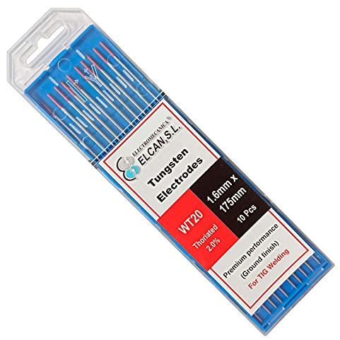 ELCAN Tungstens WIG-Schweißen Thorium 2,0% rot WT20 professional, 1,0 1,6 2,0 2,4 3,2 mm WIG-Brennerschweißelektroden, 10 Einheiten - Abmessungen: 1,6 x 175 mm