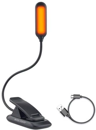 BIGLIGHT Amber Book Reading Light,Reading Lights Blue Light Blocking,Clip on Book Light for Reading in Bed at Night, Dimmable Brightness Rechargeable Portable Book Lamp for Readers Students Kids