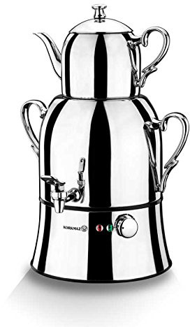 Korkmaz Caykolik Samovar Stainless Steel Electric Turkish Tea Maker Tea Machine 220v EU Plug (4L + 1.8 L)