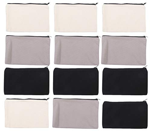 EXCEART 12 STK. Bleistiftbeutel DIY Craft Blank Make-Up Taschen Canvas Reißverschlusstaschen Mehrzweck Kosmetik Reise Kulturbeutel mit Reißverschluss Bulk für DIY Basteln - Grau