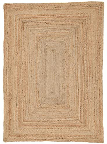 CarpetFine Alfombra de Yute Nele Color Natural Beige 80x150 cm Tejido a Mano con Yute | Alfombra Natural Moderna Uni Boho Tejido Plano para salón, Dormitorio, Pasillo y Cocina