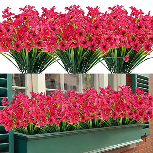 Honsoste Künstliche Blumen 16 Bündel im Freien UV-beständig gefälschte Blumen kein Verblassen Faux Kunststoff Greenery Sträucher Garten Veranda Fenster Box dekorieren (Rose)