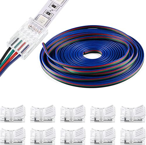VISSQH 10 m 22 AWG 4-Pin LED Strip Extension Cable DC 12V-24V Connection Cable+ 10 Pack 4-pin 10mm LED Strip Connector for SMD 3528 2835 5050 5630 Plain LED strip & other DC 12 V, 24 V LED lighting
