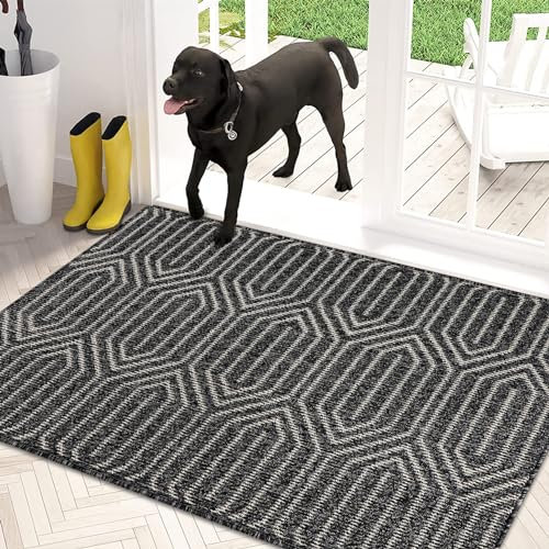 Cekene Door Mats Indoor Washable Non Slip 80x150cm Entrance Runner Mat Low Pile Door Rugs Outside Large Durable Floor Mats for Front Door Hallway Kitchen Black