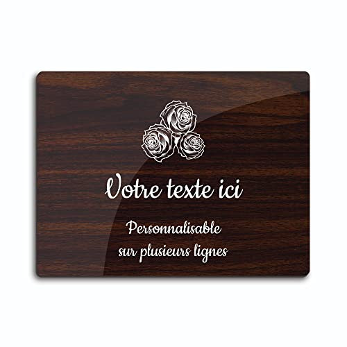 OCAP-FUNERAIRE.COM Gedenktafel mit Gravur, Motiv Drei Rosen, selbstklebend, Modell Rechteck (20 x 15 cm), personalisierbar, 1 bis 3 Reihen aus Holz