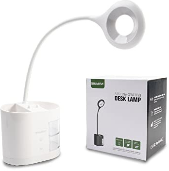 SOLMIRA Lampara de Escritorio con Portalápices, 28 LED, Batería de 1800 mAh, Blanca, Certificado CE y RoHS