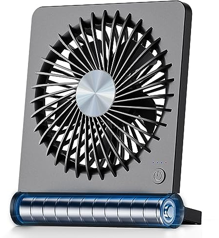Koonie Portable Desk Fan, 3.5-20hrs Battery Operated Small USB Fan with Ultra Quiet 220° Tilt Folding, Rechargeable Personal Fan with 3 Speeds Strong Wind for Home Office Desktop, Black