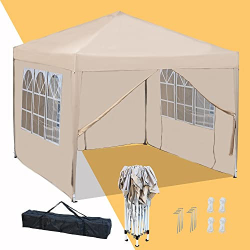 Mingone Faltbarer Pavillon 3x3m Wasserdicht Stabil Winterfest - Pop Up Garten Zeltpavillon für Party Grill UV Schutz 50+，Beige