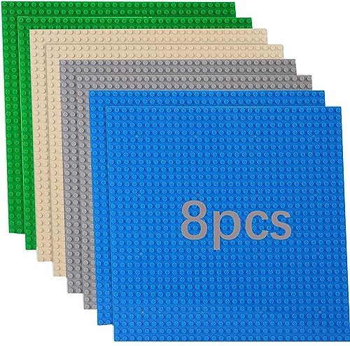 Set di 8 pannelli compatibili con Lego Classic, piastra verde blu e grigio sabbia, 25,5 x 25,5 cm