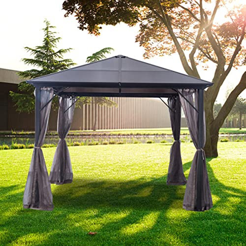 RNQZ Terrassenpavillon, 3 x 4 m Outdoor-Pavillon aus Aluminium, Hardtop für Rasen und Garten, mit Vorhängen und Netz für Hinterhof, Deck, Garten