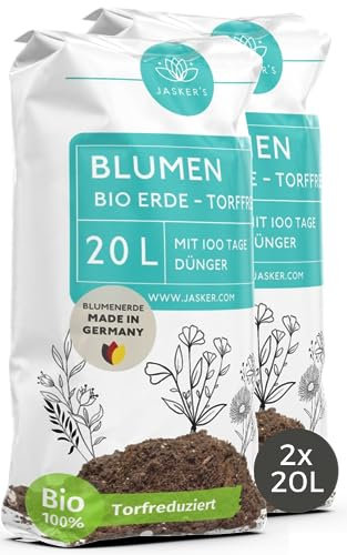 JASKER'S Bio Blumenerde torffrei 40 L (2x20L) - 100% nachhaltige Erde torffrei - Torffreie Pflanzenerde für Zimmerpflanzen mit Dünger - Universalerde torffrei - Blumenerde ohne Torf
