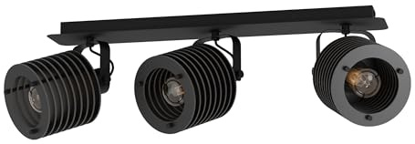 EGLO Deckenstrahler Segovia, 3-flammige Deckenlampe mit schwenkbaren Spots | Deckenleuchte Industrial Design aus Metall und Holz in Schwarz, Deckenspot mit E27 Fassung