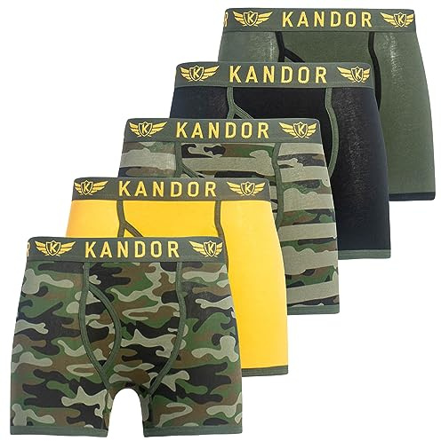 Kandor boxershorts för män – boxershorts för män multipack med 5, bekväma stretchbomull underkläder för män, färgglada och svarta underbyxor, multipack herrbries, Grön Camo Pack, M