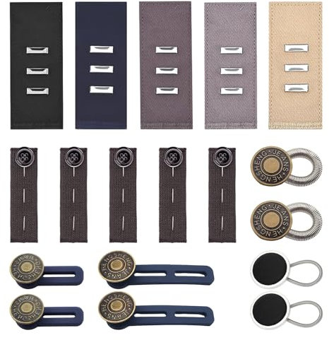 MEMOFYND 18-teilige Hosenbundverlängerungen – verstellbare Knopfverbreiterung, elastische Bundverlängerung, Bundknopf-Cincher, Hosenknopfverlängerungen, Clips für Jeans und Gürtel