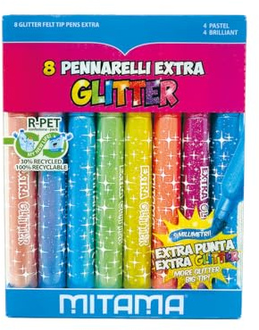 Mitama Leklådor Kreativa Kit - JUMBO Glitterpennor - Komfortgrepp, maxispets - 8 st - 4 glitter pastell 4 glitter glitter i djurlåda - kreativa spel - utbildningsspel, Flerfärgad, 1 unità (Confezione