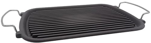 VIRSUS Bistecchiera Rettangolare in Ghisa con 2 Maniglie 230, Misura 24x37 cm, colore Nero, Ghisa Smaltata per Piastra Induzione, Grill Antiaderente per la cottura di Carne, Pesce e Verdure