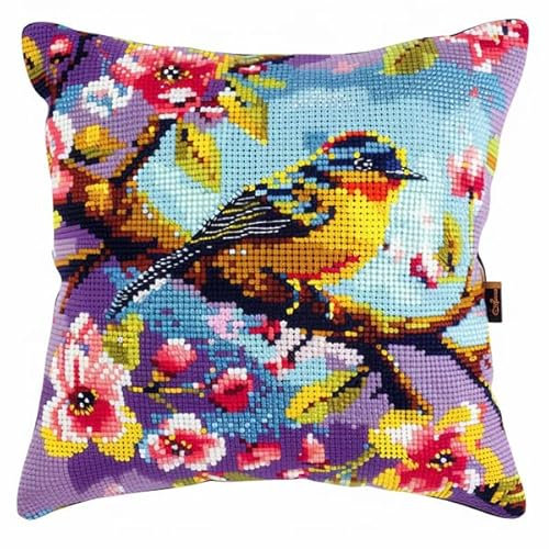 Lfynior Kreuzstichkissen Set Vogel Stickkissen zum Selbersticken 45X45cm Stickpackung Stickset Kreuzstich Kissen zum Basteln Stickkissen Stickpackung mit Vorgedruckt Kreuzstichmotiv