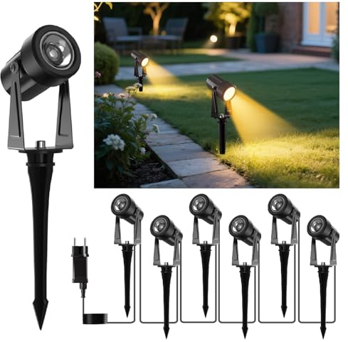GLOBELIT LED Gartenbeleuchtung 20M Kabel, 6er-Set 360° Einstellbar IP65 Wasserdicht Gartenstrahler,30° Strahlwinkel, 3000K Warmweiß Gartenleuchten Mit Strom 150LM