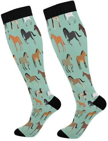 Ksajwzf Kompressionsstrümpfe für Damen und Herren, Cartoon-Pferd, Kniestrümpfe für Sport, Laufen, Wandern, Fitness, multi, One size