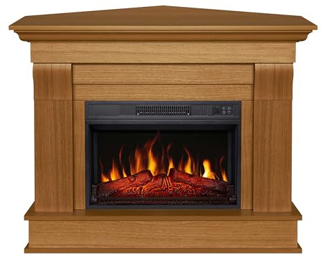 ArtiFlame Chimenea eléctrica Albion Corner AF23S - Chimenea eléctrica de esquina con calefacción de 1800 W, efecto de llama 3D realista, iluminación LED, mando a distancia, temporizador, termostato,