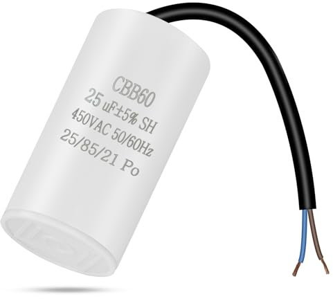 OFFCUP CBB60 Condensador Permanente 25μF, 450V 50/60Hz para Motores Eléctricos Con Alambre - Arranque para Compresores, Lavadoras, Aires Acondicionados