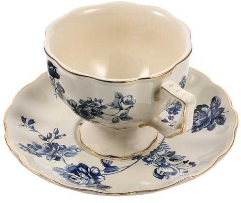 Mikinona Tazzina Da Caffè in Ceramica Vintage Con Piattino Apertura Larga e Superficie Liscia Tazza Decorativa Per Caffè Tè e Bevande Calde Adatta Casa e Bar