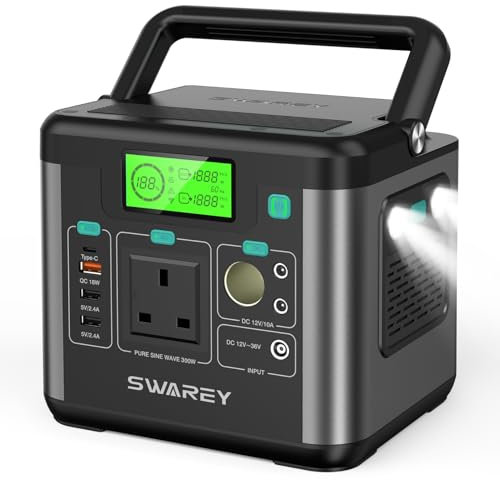 SWAREY Portable Power Station, 222Wh Power Station with 300W(Peak 600W) AC Outlet, PD 65W USB-C Port, Solar Generator for Outdoors Camping Travel Fishing RV