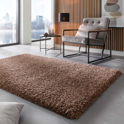 Taracarpet Shaggy Hochflor Langflor Teppich Twilight Luxus Qualität aus Belgien geeignet fürs Wohnzimmer Schlafzimmer und Kinderzimmer 8822 rost braun 065x130 cm
