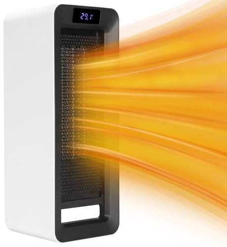 Mingfuxin Heizlüfter Energiesparend, 1500W ECO Heizlüfter Leise, PTC Keramik Heizung mit Thermostat, 12-Std-Timer Heizlüfter Klein mit 7 LED Elektroheizung für Büro, Heim, Schlafzimmer