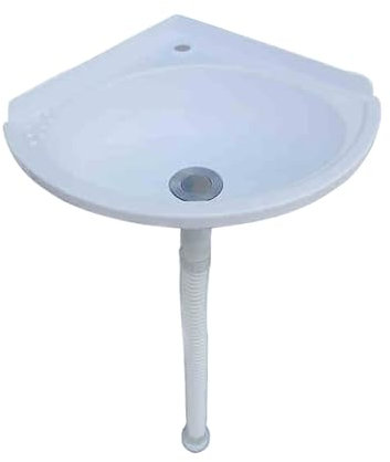 XRB2050 Mini Handwaschbecken, 28x28x11cm / 11x11x4.3inch Oval Handwaschbecken aus Kunststoff, Waschtrog Wandmontage Platz sparen für Badezimmer & Gäste WC Weiß 78cm Abläufe