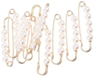 10 Pcs Heavy Duty Safety Pins with Pearl Embellishment Brooch Pin Decorative Sweater Clips for Cardigans, Pants, Clothes, Golden, 5X1.5X0.8CM,Gold Safety Pins For Clothes