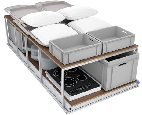Tinobu Heckauszug mit Ablage, 180cm Schwerlastauszug, Kastenwagen und Camper (Breite: Individuell)